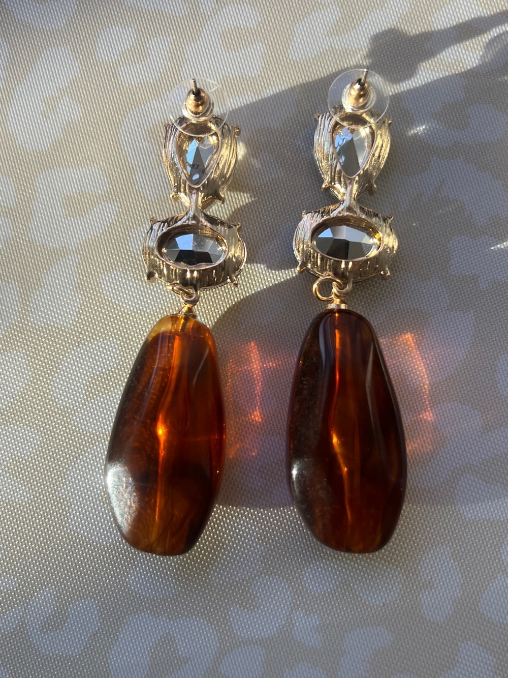Elegant Amber Drop Statement Earrings - Gold Accent 8cm - Picture 11 of 11